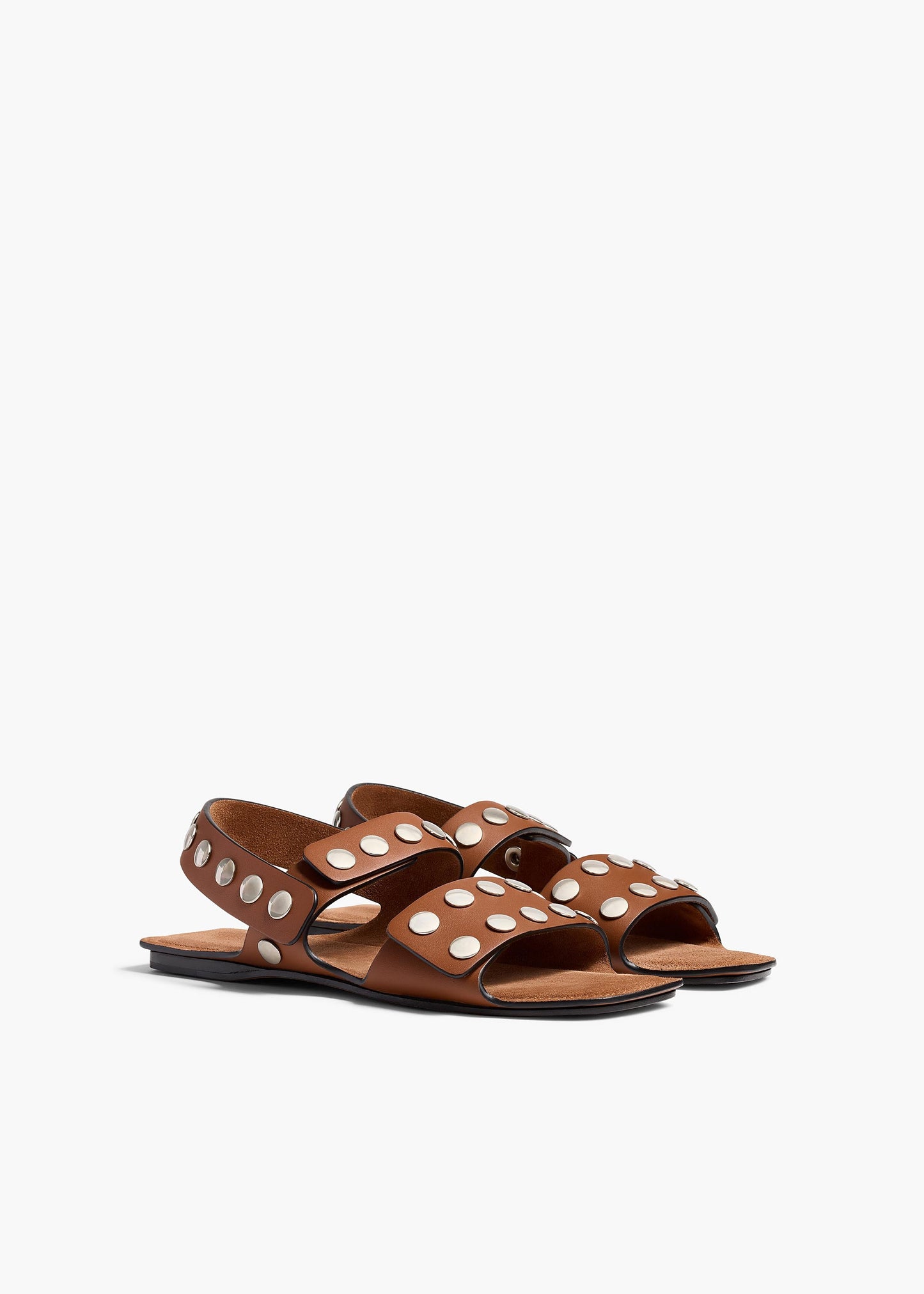 Boden Sandal in Dark Tan Leather with Silver Studs