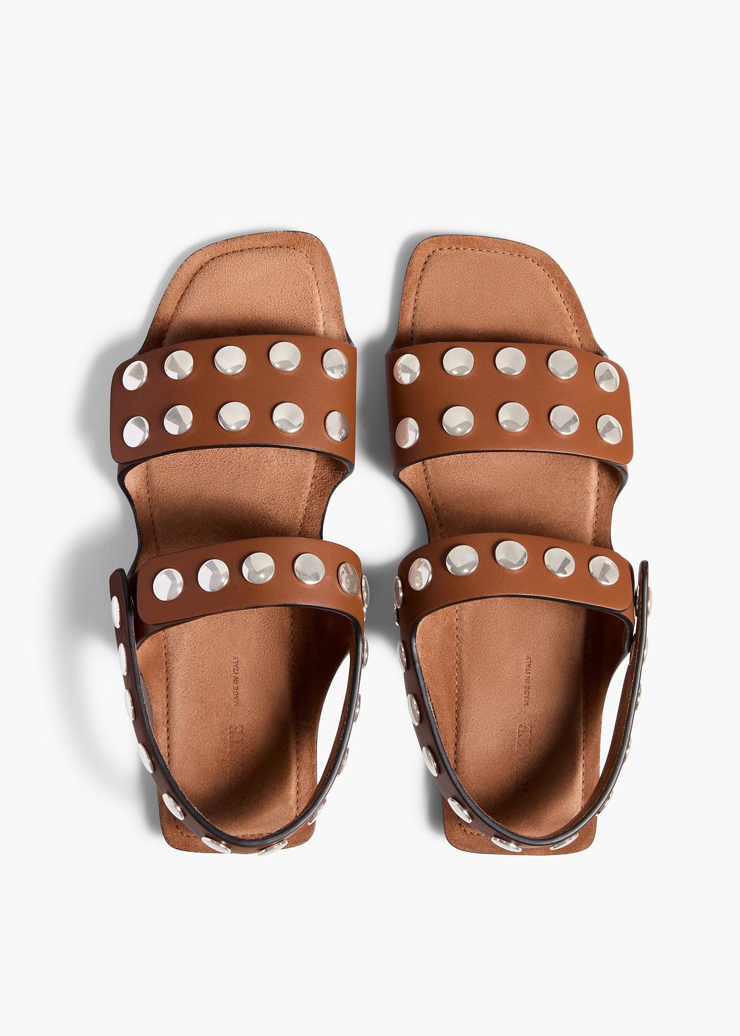 Boden Sandal in Dark Tan Leather with Silver Studs