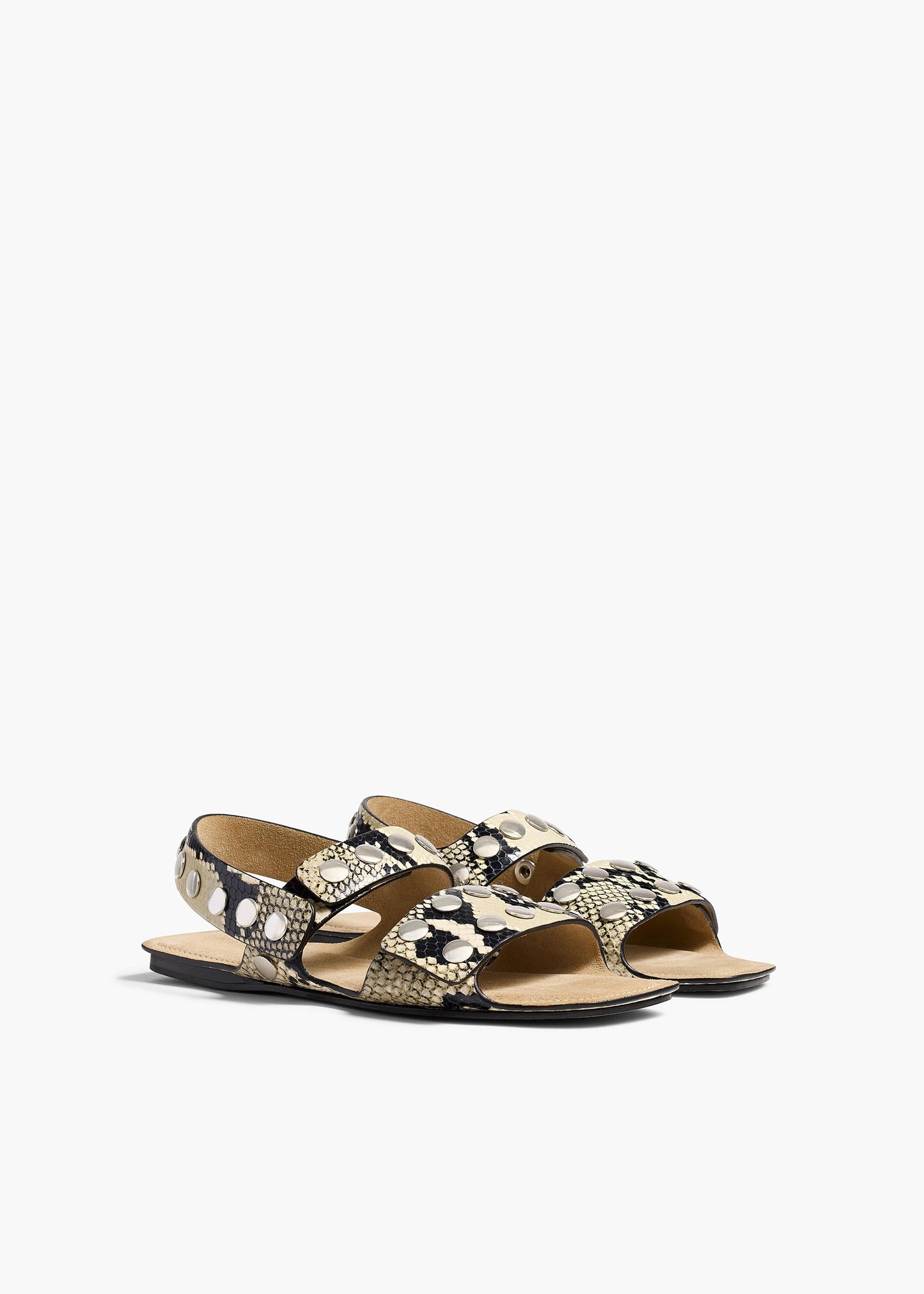 Boden Sandal in Natural Python-Embossed Leather with Silver Studs