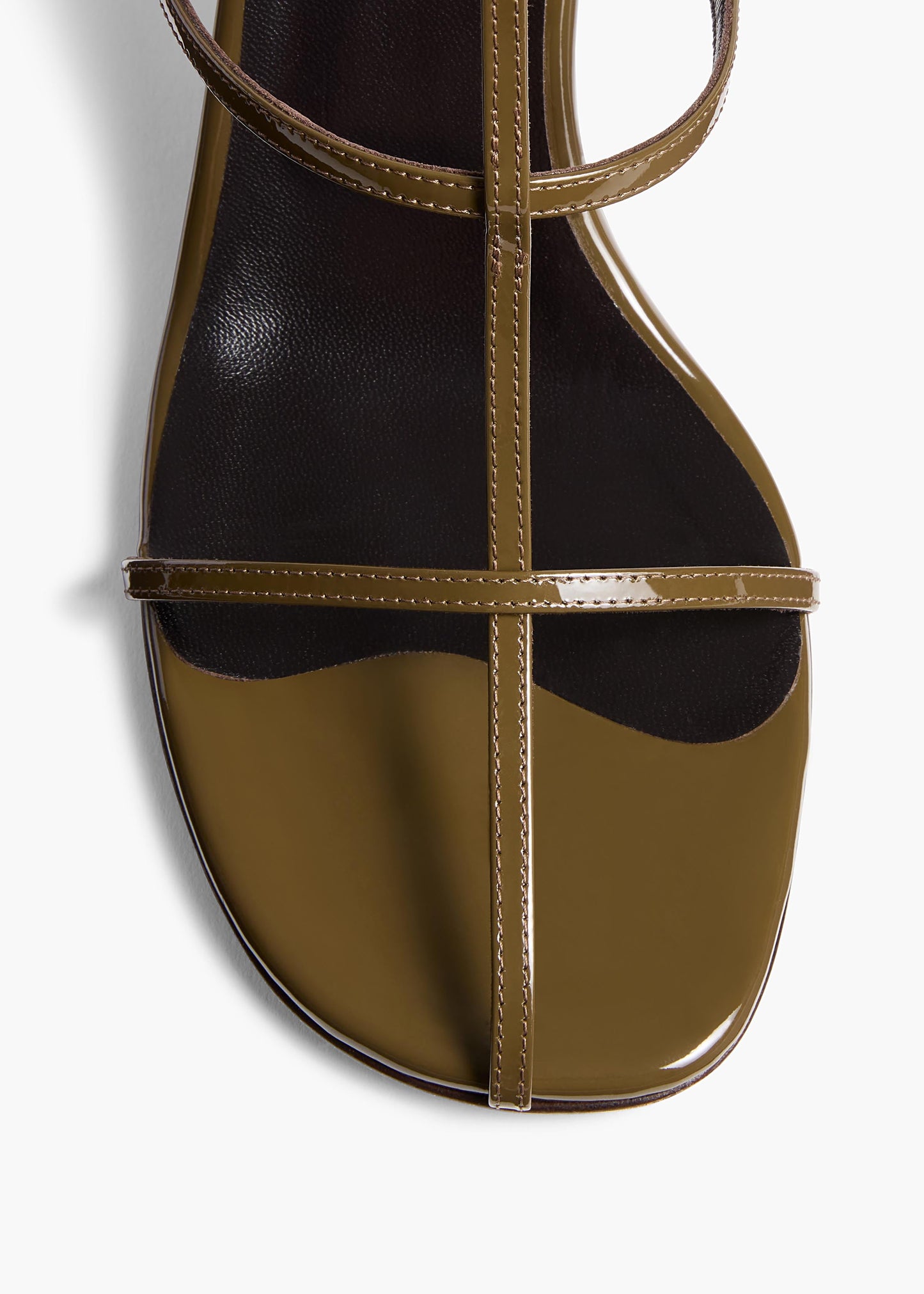 Cage Sandal in Dark Olive Patent Leather
