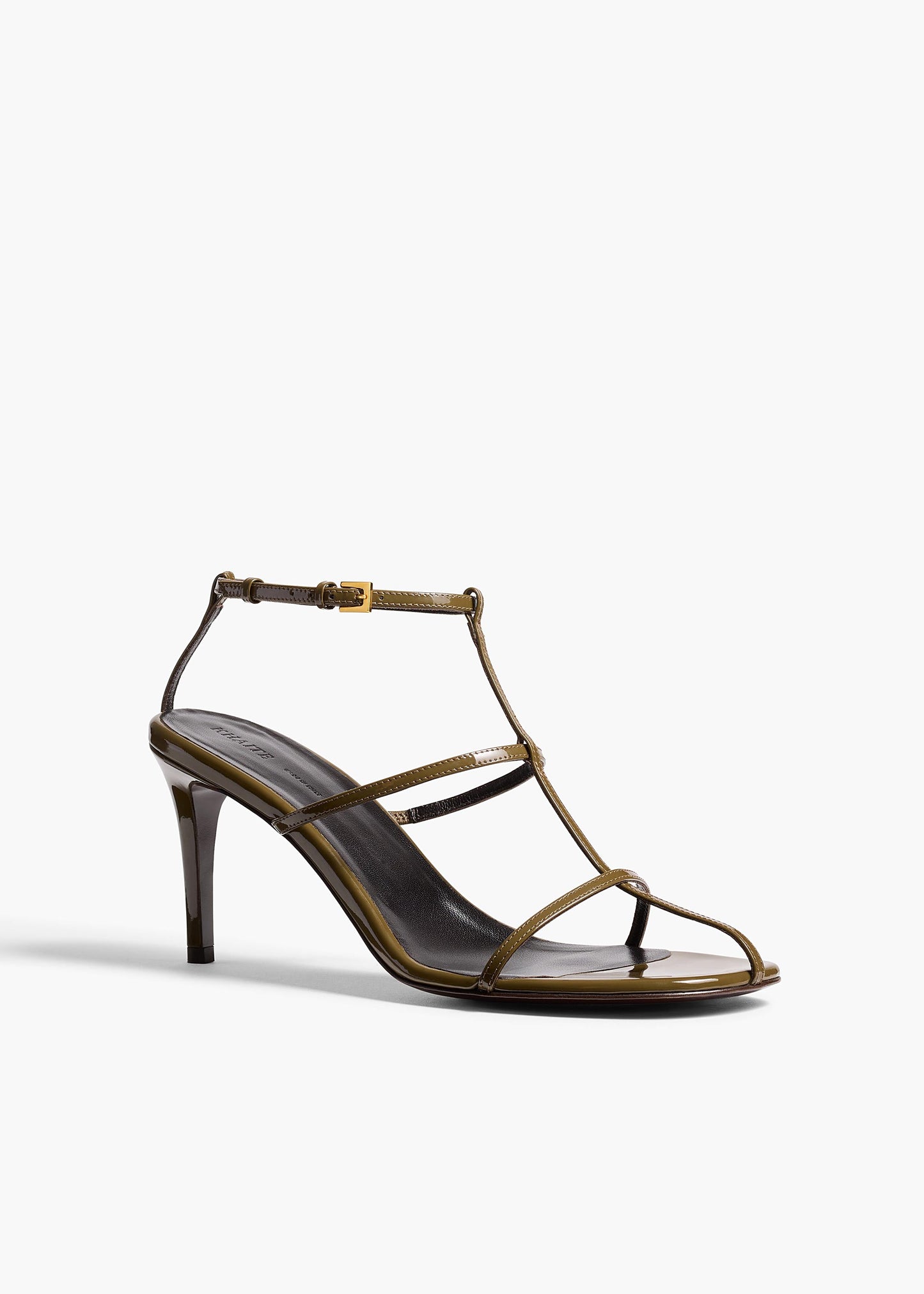 Cage Sandal in Dark Olive Patent Leather