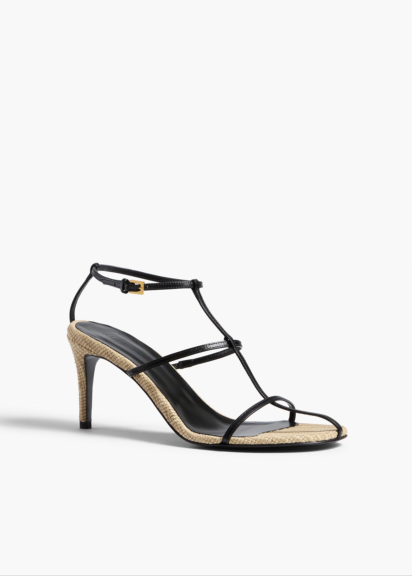 Cage Sandal in Natural Raffia with Black Leather