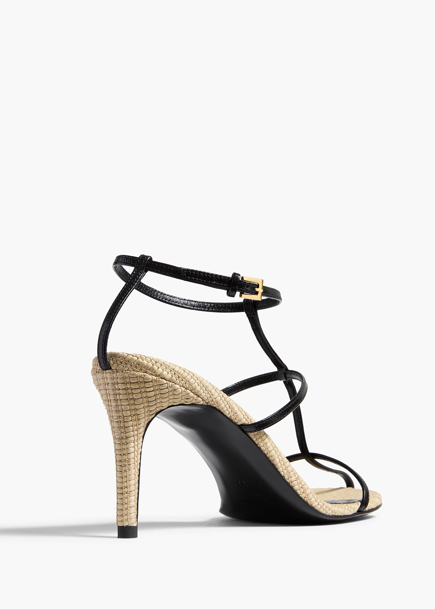 Cage Sandal in Natural Raffia with Black Leather