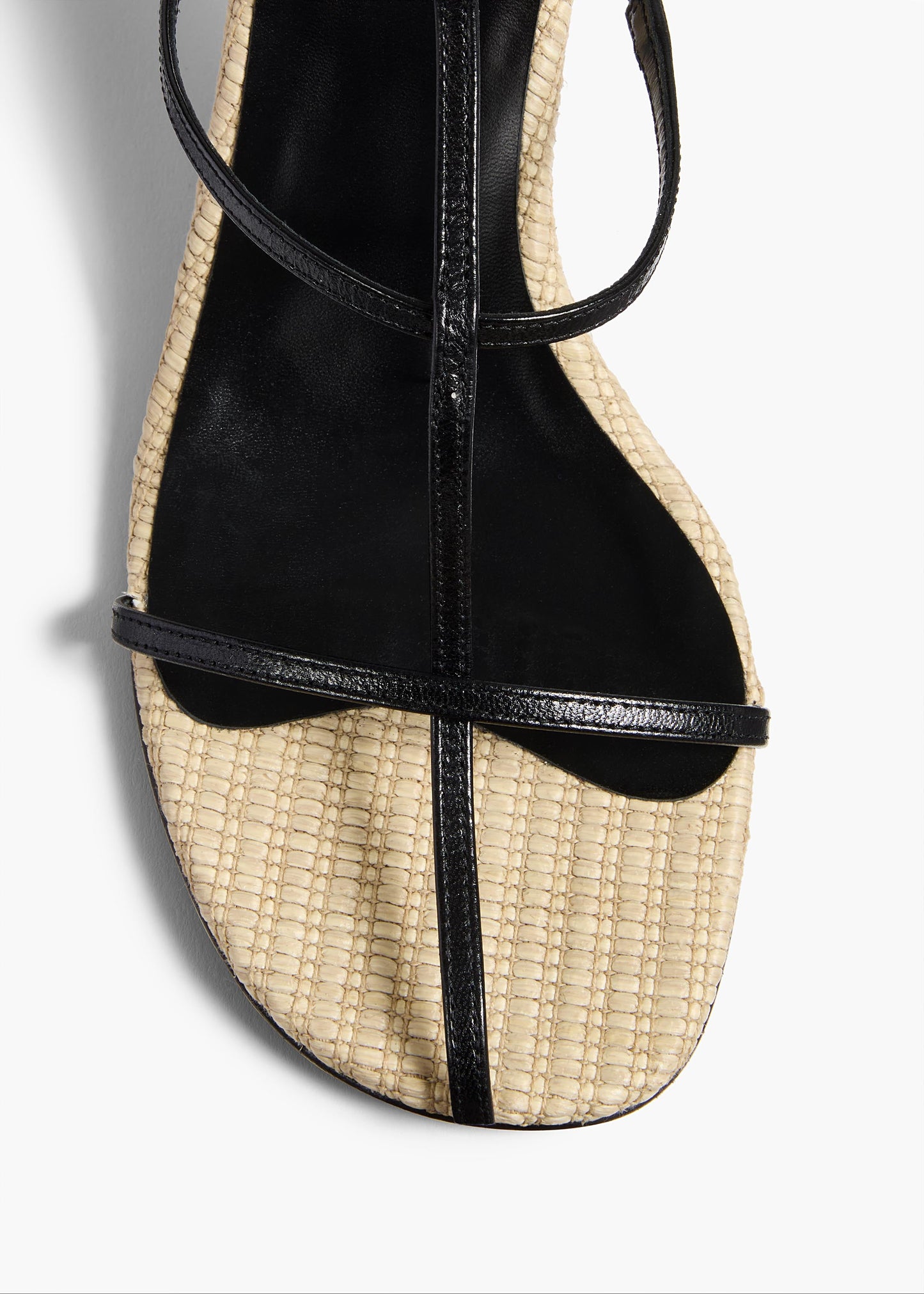 Cage Sandal in Natural Raffia with Black Leather