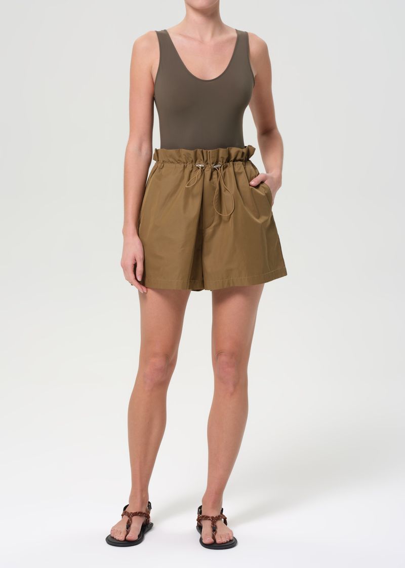 Lydia Pull On Gather Short in Khaki