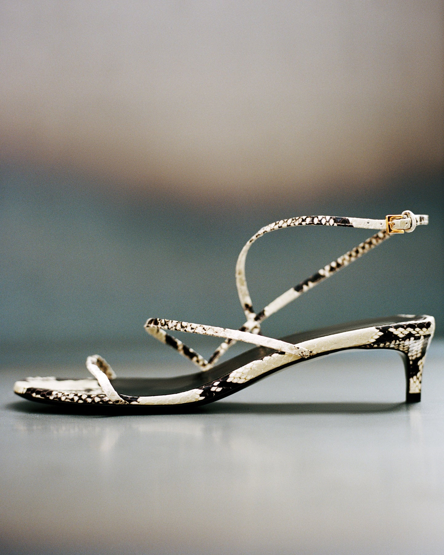 Loop Kitten Heel Sandal in Natural Python-Embossed Leather