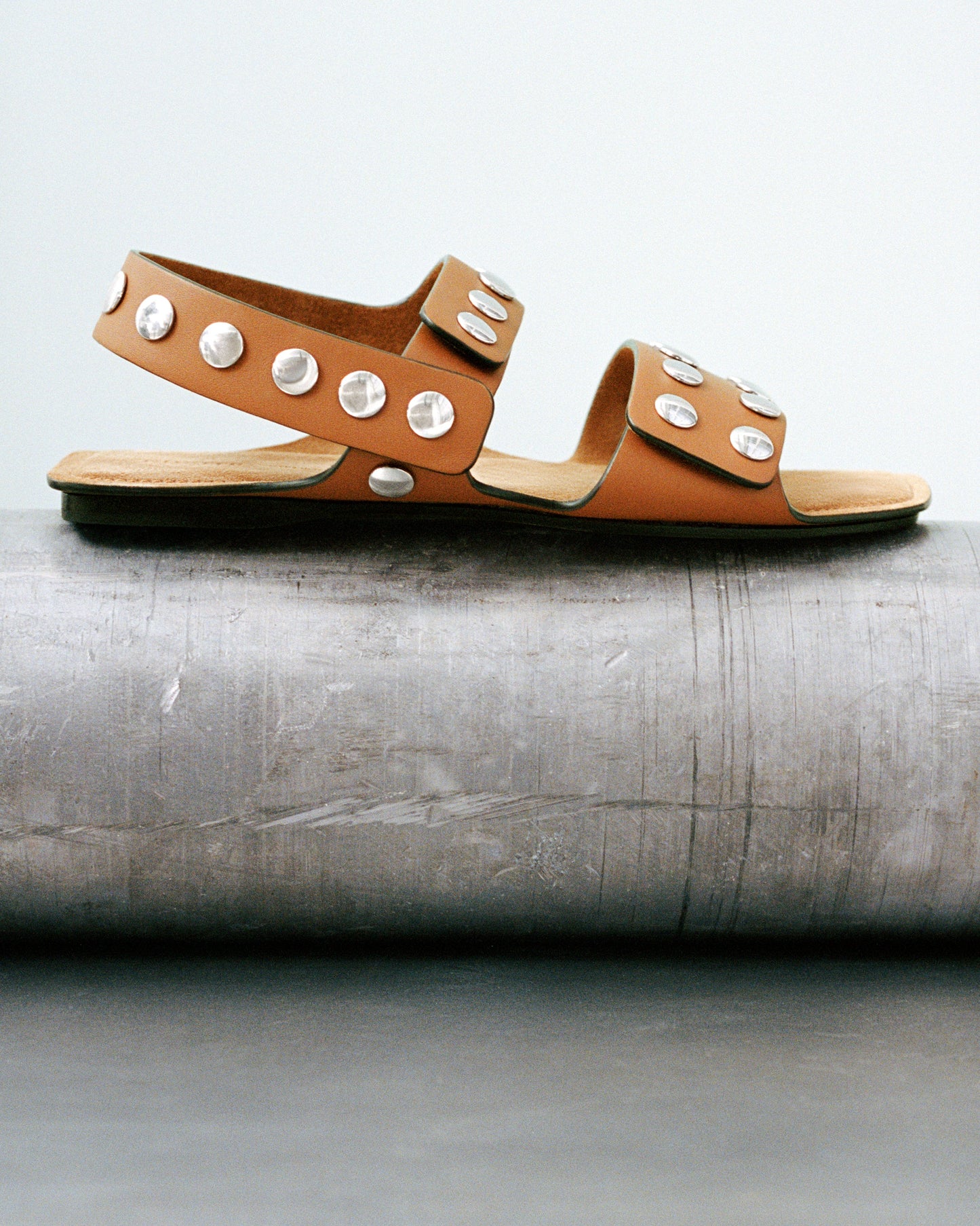 Boden Sandal in Dark Tan Leather with Silver Studs