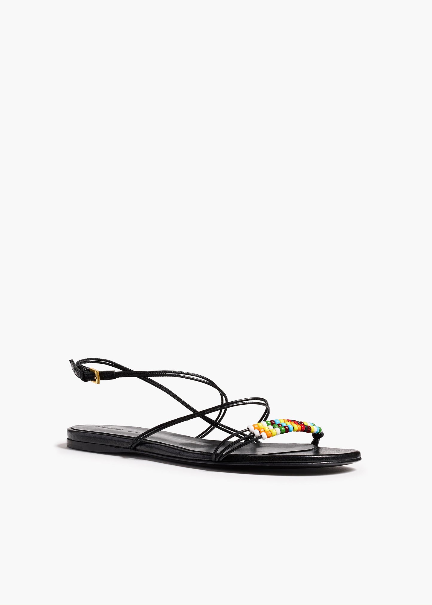 Loop Flat Sandal with Beads in Black Leather