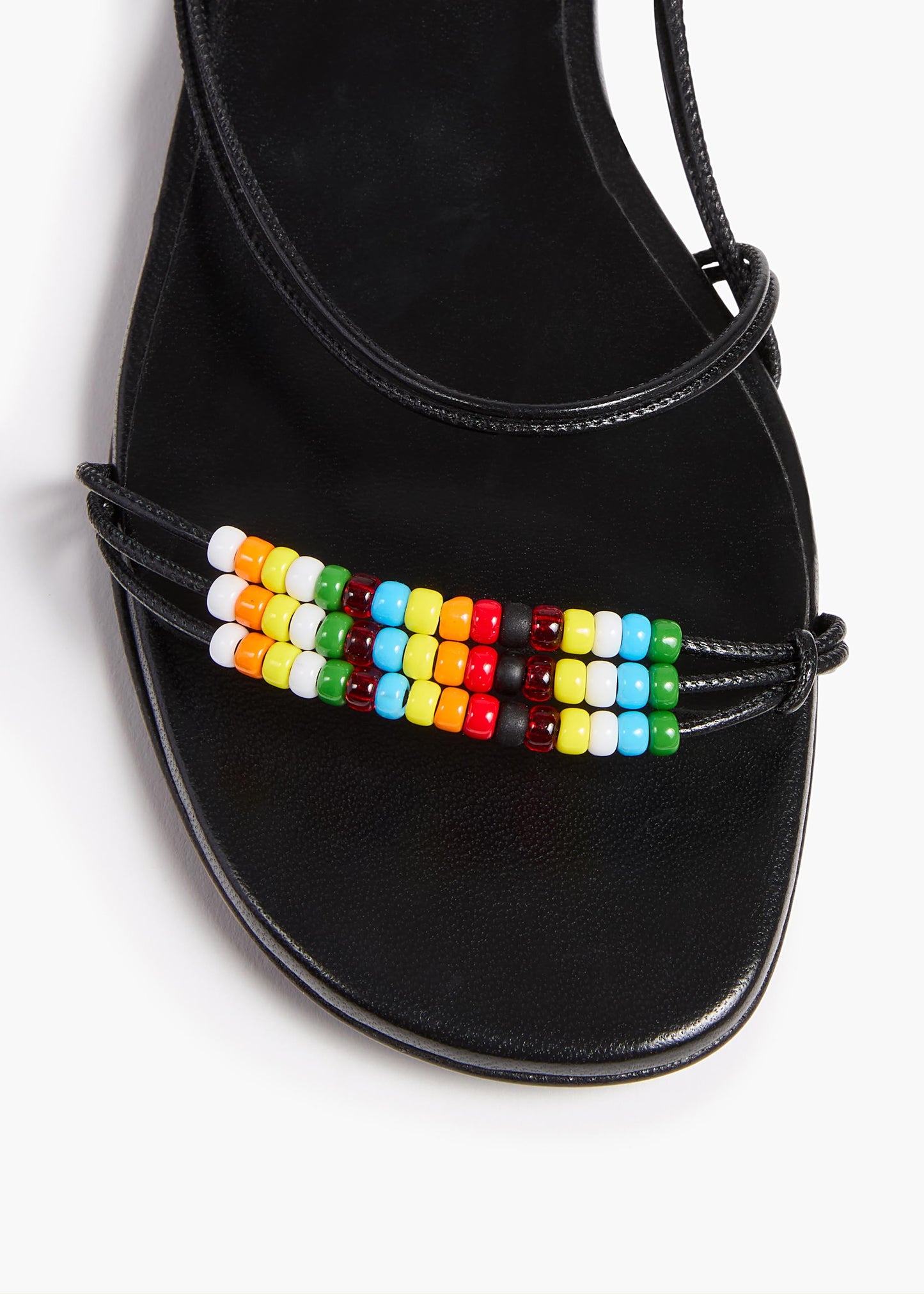 Loop Kitten Heel Sandal with Beads in Black Leather