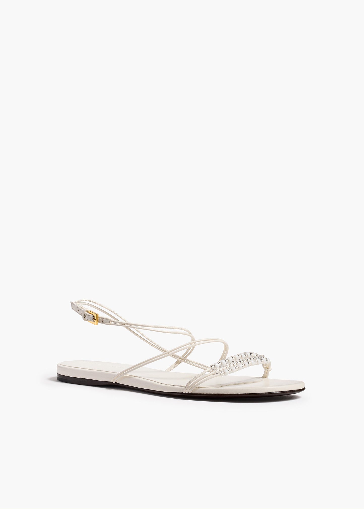 Loop Flat Sandal with Beads in Optic White Leather