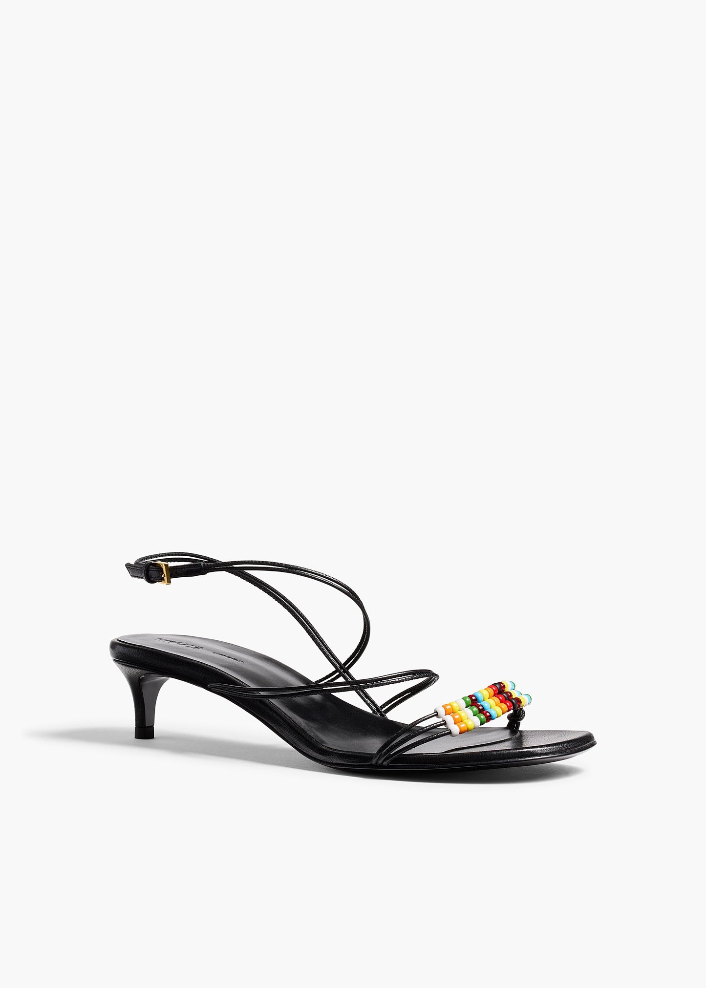 Loop Kitten Heel Sandal with Beads in Black Leather