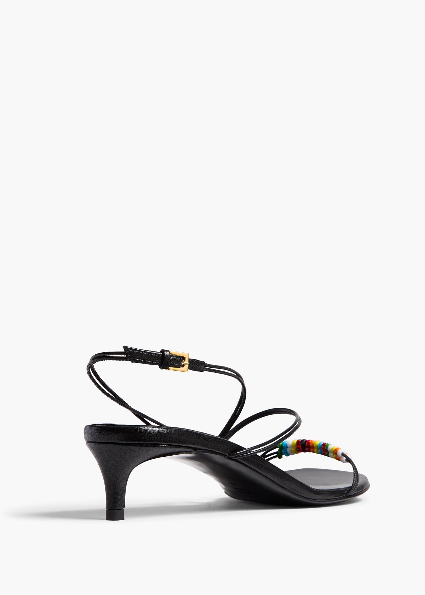 Loop Kitten Heel Sandal with Beads in Black Leather