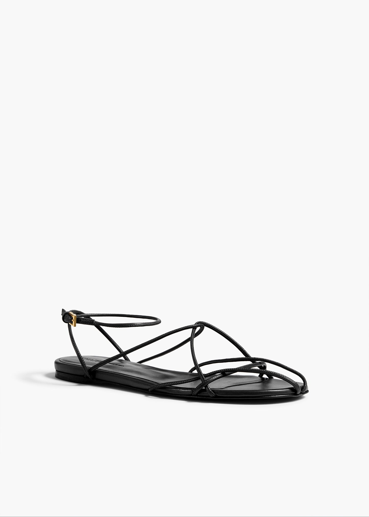 Loulou Flat Sandal in Black Leather