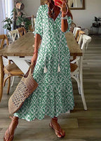 Kasey Summer Dress for Women – Long Light Dress with Floral Print, Waist Belt & Mid-Length Sleeves