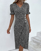 Quincy Summer Dress for Women – Floral Short-Sleeve Dress with Elegant Button Closure