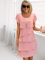Giselle Midi Dress for Women – Flowy Chiffon Dress with Asymmetric Tiered Hem & Elegance
