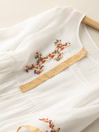 Zara Dress for Women – Embroidered Cotton and Linen Dress with Ethnic Design & Comfortable Cut