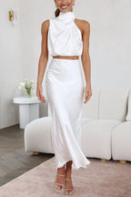 Annie Satin Set for Women – Elegant 2-Piece Set with Long-Sleeve Top & Flowy High-Waist Pants