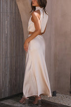 Annie Satin Set for Women – Elegant 2-Piece Set with Long-Sleeve Top & Flowy High-Waist Pants