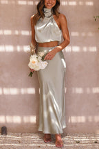 Annie Satin Set for Women – Elegant 2-Piece Set with Long-Sleeve Top & Flowy High-Waist Pants