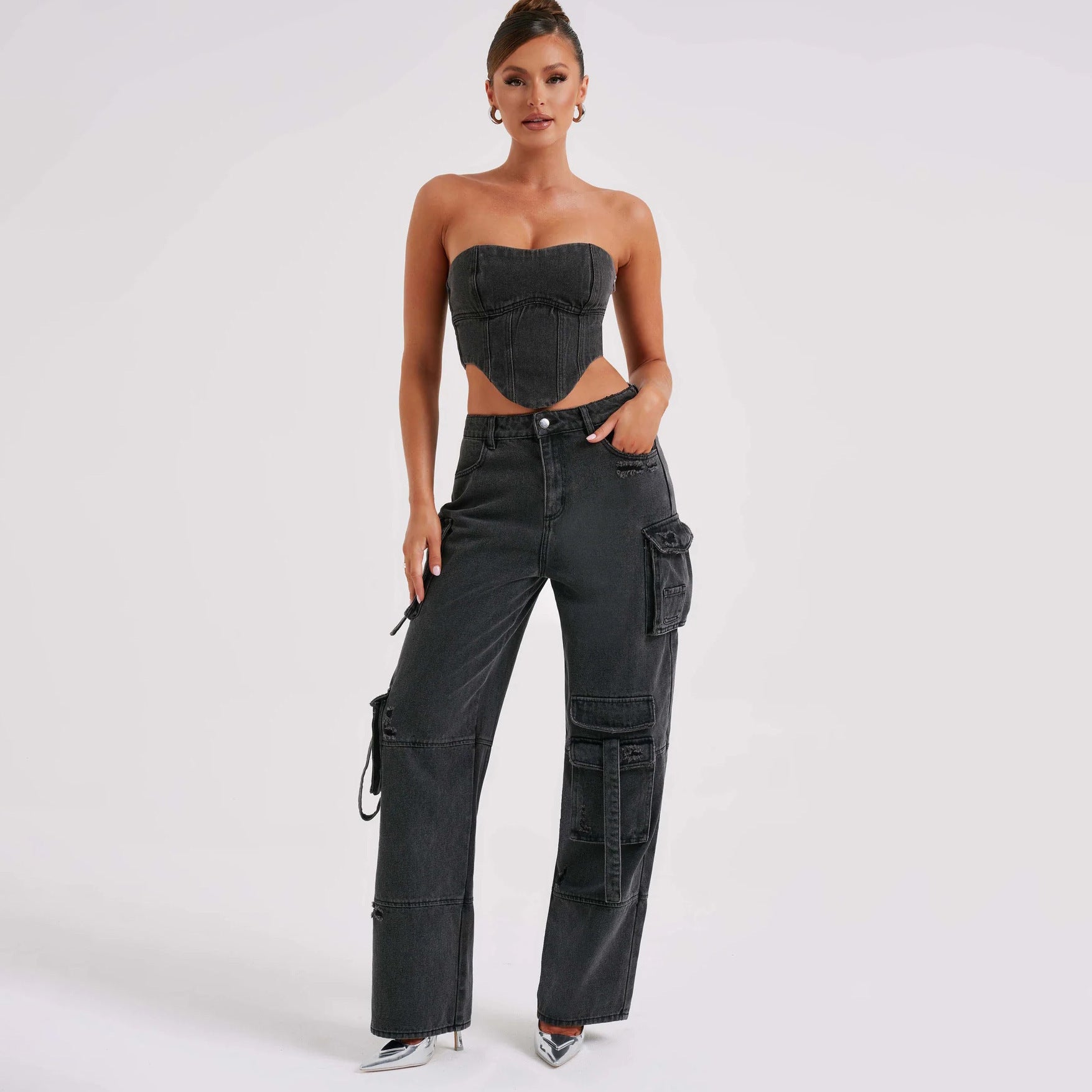 Jutta Cargo Jeans for Women – High-Waist Pants with Utility Pockets & Casual Cut