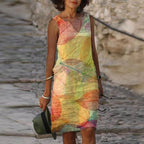Liorah Summer Dress for Women – Sleeveless Dress with Autumn Print, V-Neck & Elegant Flared Cut