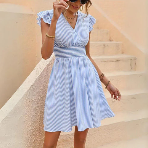 Ailani Dress for Women – Elegant Striped Dress with Flutter Sleeves & Feminine Summer Cut