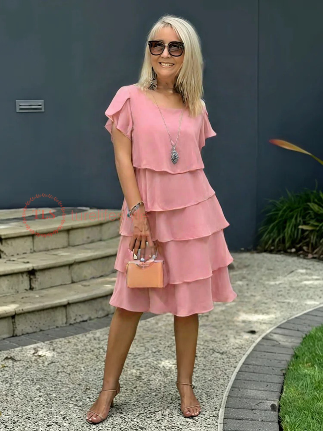 Giselle Midi Dress for Women – Flowy Chiffon Dress with Asymmetric Tiered Hem & Elegance