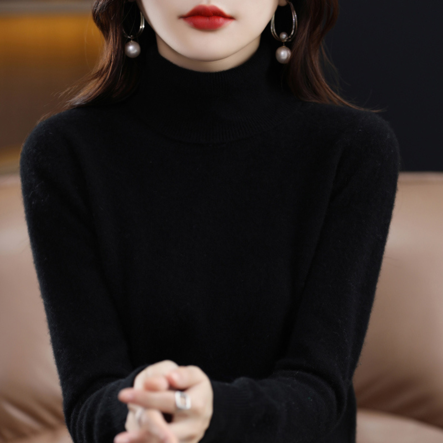 Emmie Cashmere Turtleneck Sweater for Women – Premium Soft Knit for Warmth and Light Comfort