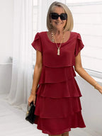 Giselle Midi Dress for Women – Flowy Chiffon Dress with Asymmetric Tiered Hem & Elegance