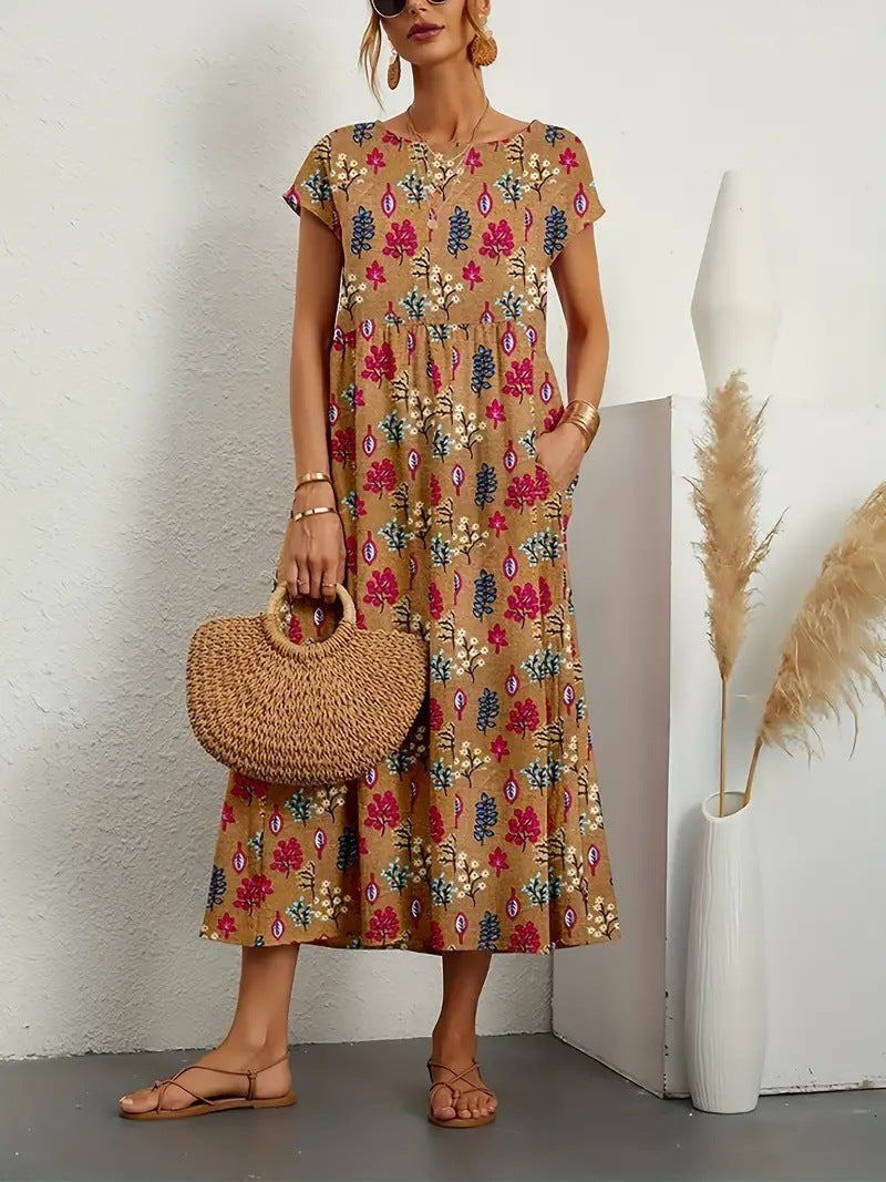 Frances Midi Dress for Women – Elegant Floral Dress in Breathable Fabric with Feminine Cut