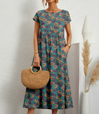 Frances Midi Dress for Women – Elegant Floral Dress in Breathable Fabric with Feminine Cut