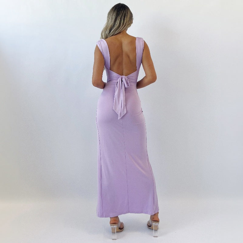Natalie Dress for Women – Elegant Sleeveless Dress with Back Bow, Side Slit & Flattering Cut