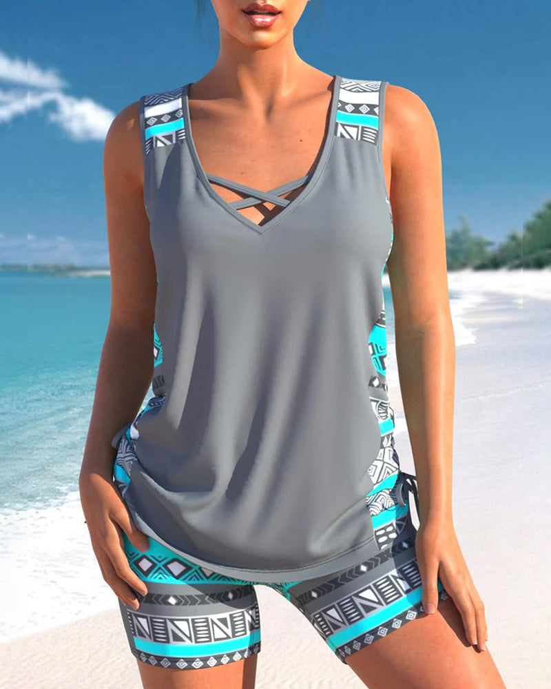 Bienna Tankini for Women – Geometric Design with Full Coverage & Comfortable Fit