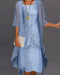 Rishta Two-Piece Dress Set for Women – Elegant Chiffon Set with Lace, Patchwork & 3/4 Sleeves