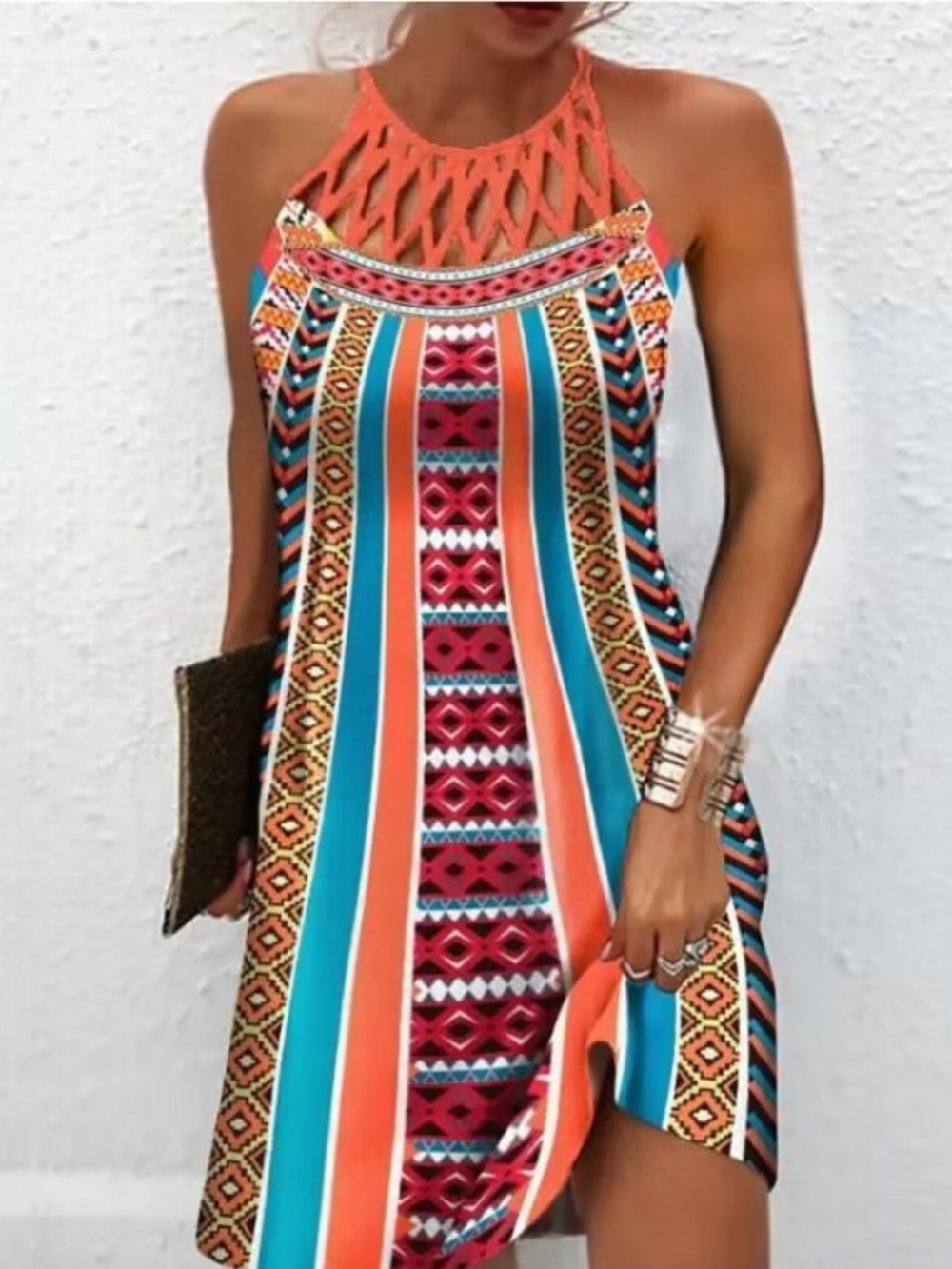 Emily Summer Dress for Women – Halter Dress with Tropical Print & Airy Cut for Beach & Brunch