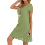 Jessa Dress for Women – Cotton Linen V-Neck, Loose A-Line Cut & Pockets, Midi Summer