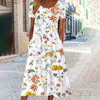 Mckenna Floral Dress for Women – Elegant, Short Sleeves & Round Neck for Spring/Summer