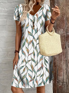 Holly Summer Dress for Women – Elegant Midi Dress with Leaf Print & V-Neck