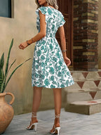 Lauren Summer Dress for Women – Elegant V-Neck Dress with Ruffles & Gathered Waist for Vacation