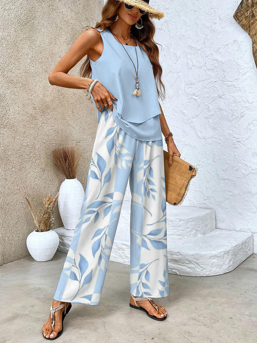 Ghislaine Outfit Set for Women – Elegant Floral Print Top & Pants with Flattering Cut and Comfort