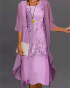 Rishta Two-Piece Dress Set for Women – Elegant Chiffon Set with Lace, Patchwork & 3/4 Sleeves