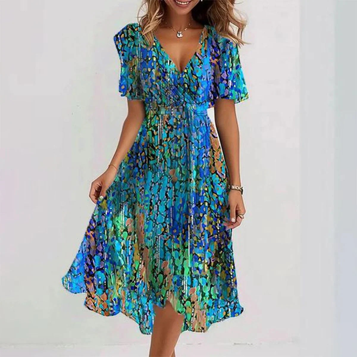 Aimee Midi Dress for Women – Flattering Cut with Vibrant Floral Print & Breathable Comfort
