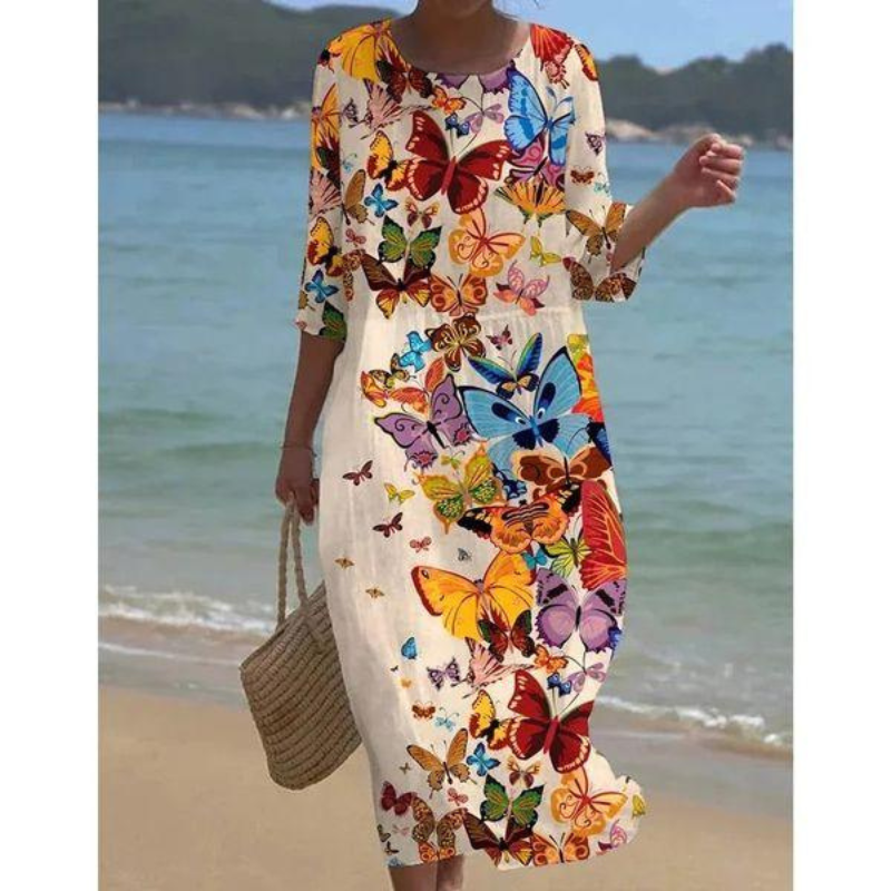 Alora Elegant Dress for Women – Floral Print, Mid-Length Sleeves & Flattering Cut