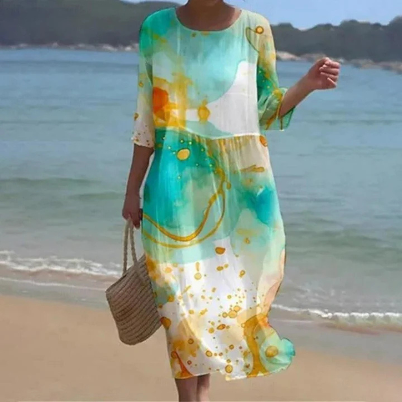 Alora Elegant Dress for Women – Floral Print, Mid-Length Sleeves & Flattering Cut