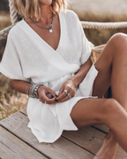 Anny Kimono Dress for Women – Light Summer Linen Dress with Wide Sleeves & Wild Print