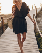 Anny Kimono Dress for Women – Light Summer Linen Dress with Wide Sleeves & Wild Print