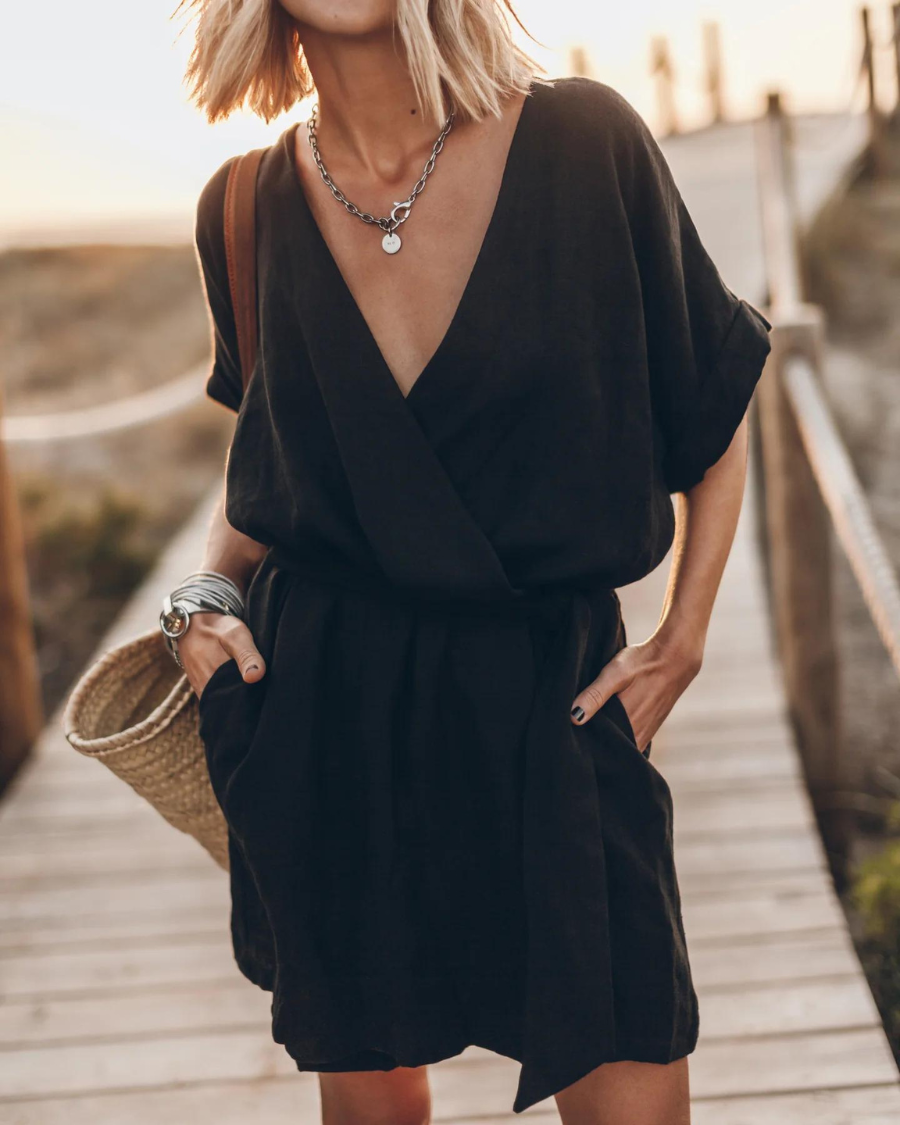 Anny Kimono Dress for Women – Light Summer Linen Dress with Wide Sleeves & Wild Print