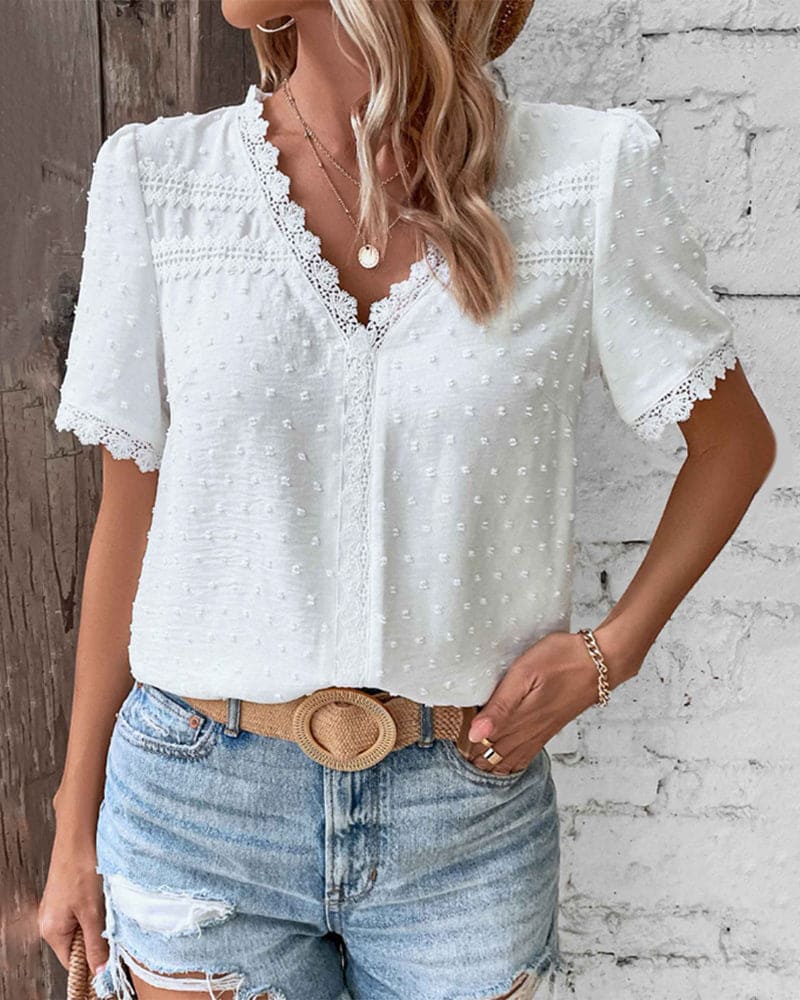 Sophie Cotton Blouse for Women – Vintage Blouse with Lace & Elegant Puff Sleeves
