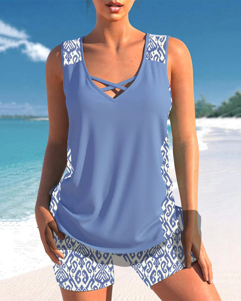 Bienna Tankini for Women – Geometric Design with Full Coverage & Comfortable Fit